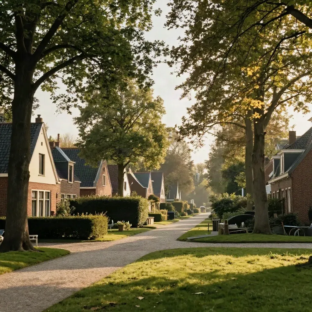 Gouden avond boven villa’s en parkgroen in Heemstede, met ruimte voor kopij.